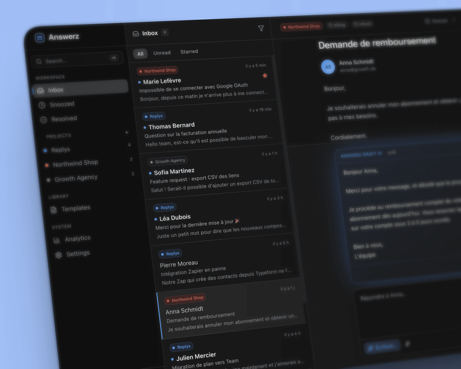 SaaS de support client (Answerz)